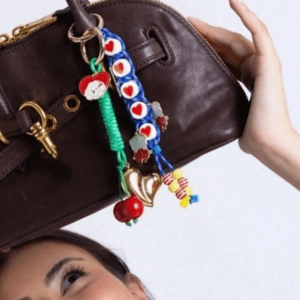 

Cute Bag Accessories Pendant DIY Korean Style Love Cherry Pendant Simple Fashion Accessories Colorful Rope Keychain Car Keyring