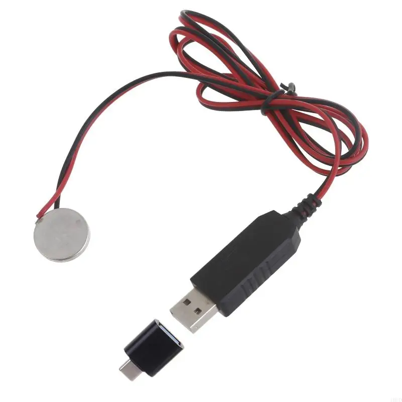 10CD USB إلى 3V CR2032 سلك طاقة سلك الشحن مع محول Type-C لجهاز خلية العملات المعدنية