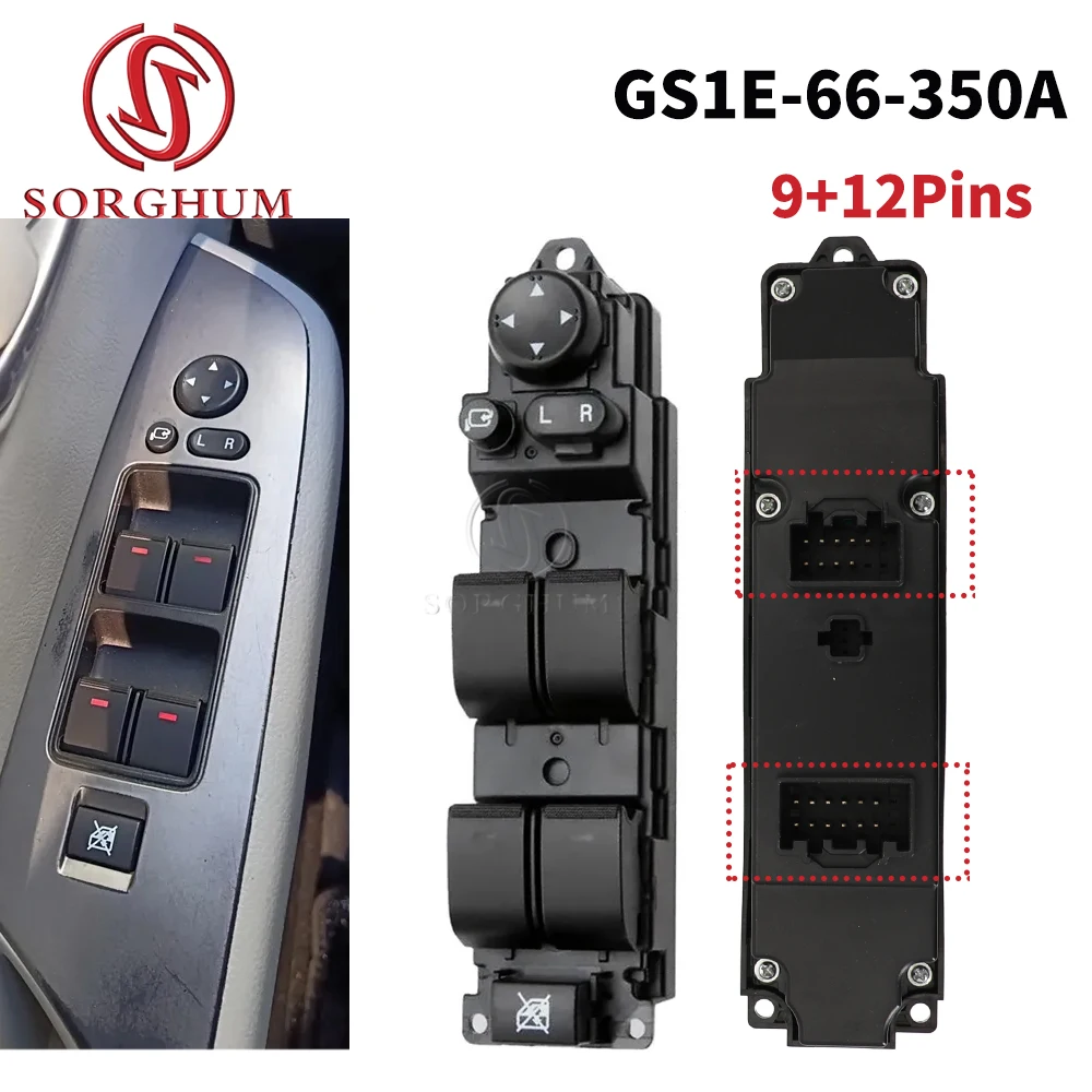 SORGHUM Power Window Master Switch Button Lifter Control Regulator GS1E-66-350A GS1E66350A For Mazda 6 GH 2007-2013 9+12Pins