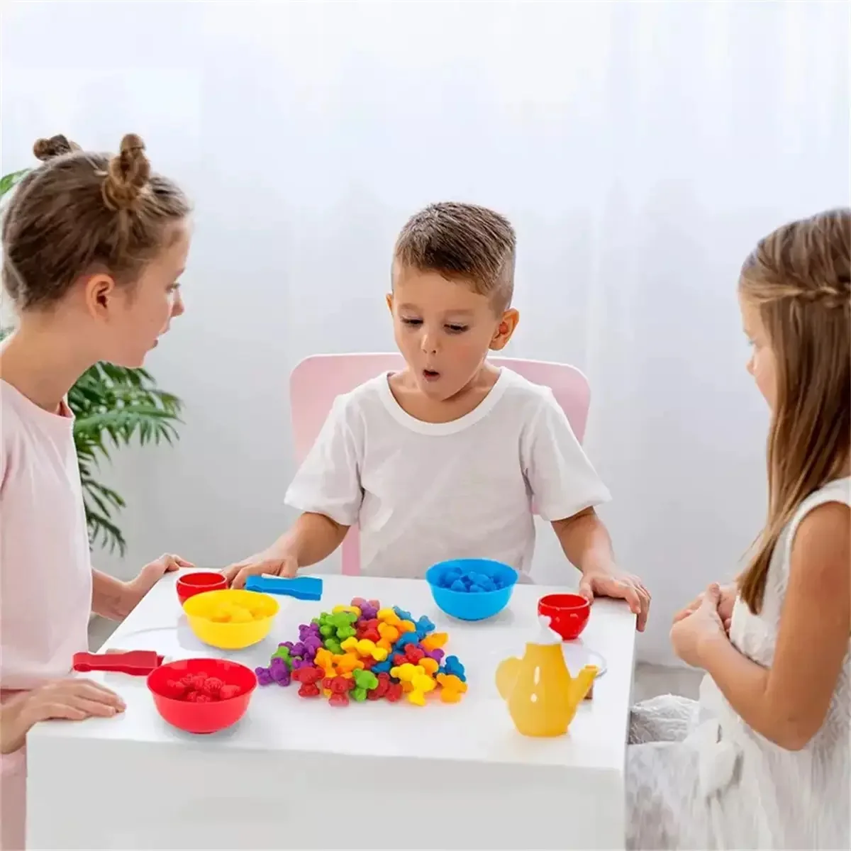 Montessori Material Rainbow Counting Bear Math Toys Kids Educational Sensory Toy Animal Dinosaur Color Sorting Matching Game  ﻿