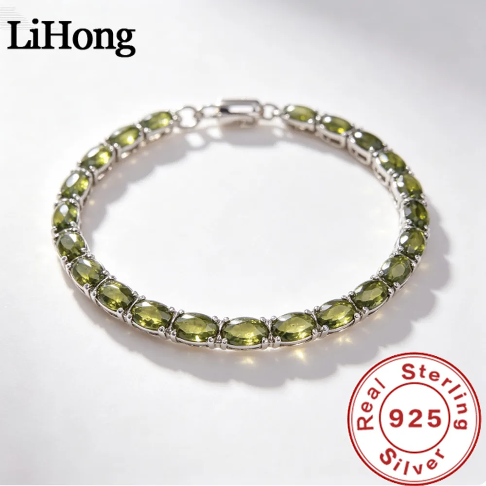 Lihong Klassisches Damen-Armband mit Olivgrünem Stein, Exquisiter 925 Sterling Silber Schmuck, Minimalistischer Stil für Tägliches Tragen, Geschenk – Detail 3