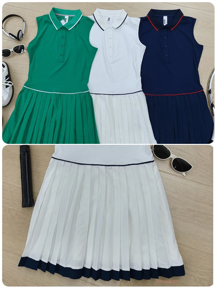VITALINOVO Damen Mini Flowy Plissee Rüschen Tennis Sportkleid Damen Sommer Polo Golf Kleid Outfits Ohne BH Ohne Eingebaute Shorts – Detail 1