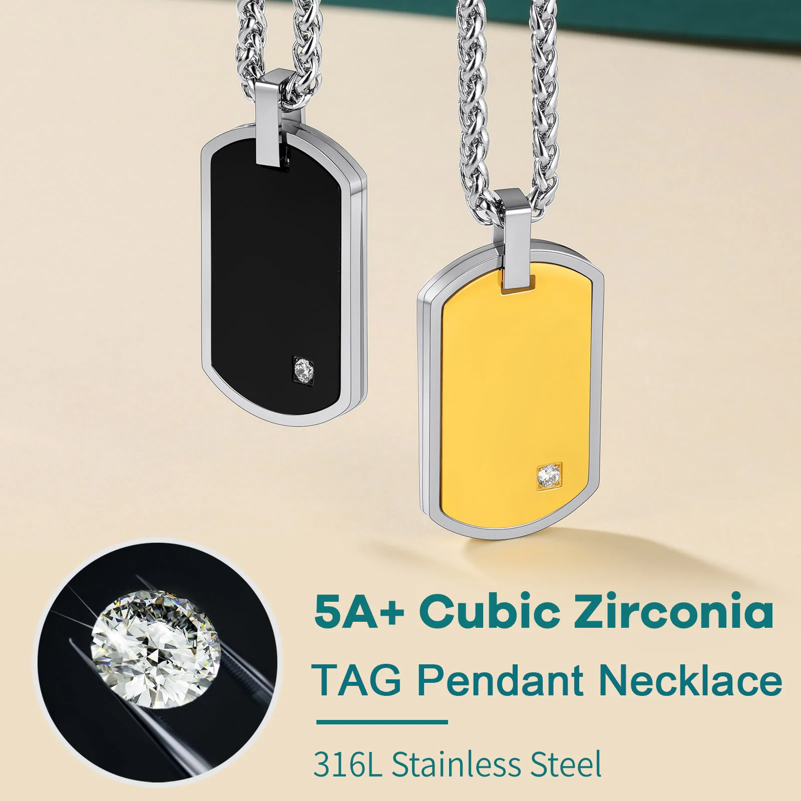 Double Metal Colors Tag Necklaces 316L Stainless Steel Dog Tag Pendant Chain Jewelry Gift for Him