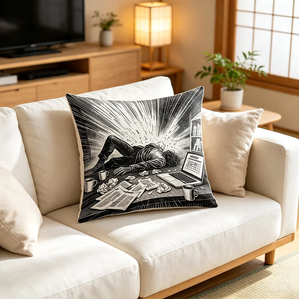 1PC Throw Pillow Cover,Black White Sketch Person Reading Print,Vintage Art Style,For Sofa Bedroom Couch Home Decor