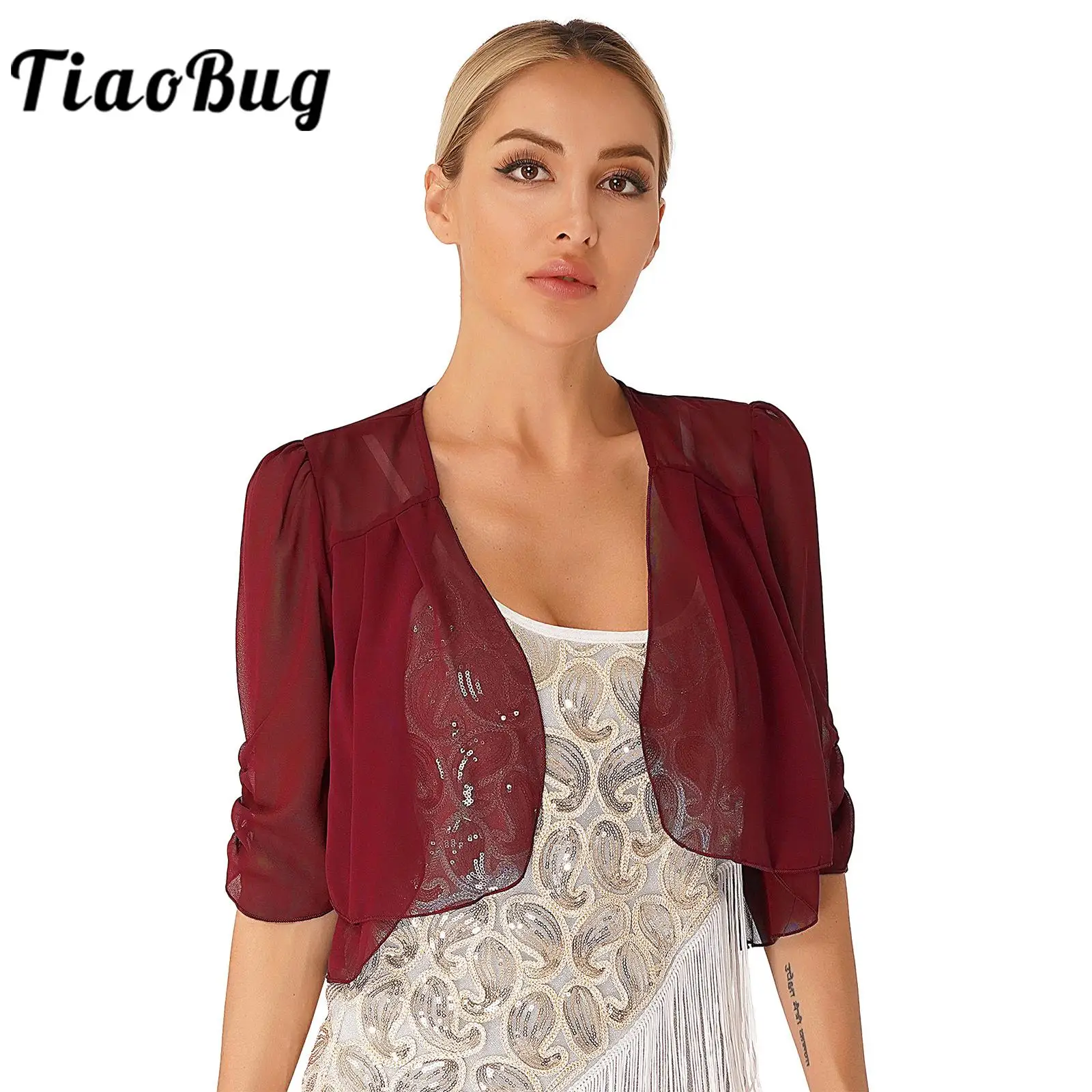 Braut Wrap Elegante Frauen Chiffon Schals Wraps Rüschen Bolero Vorne Offen Strickjacke Abend Cape Shrug Tops Hochzeit Cover Ups