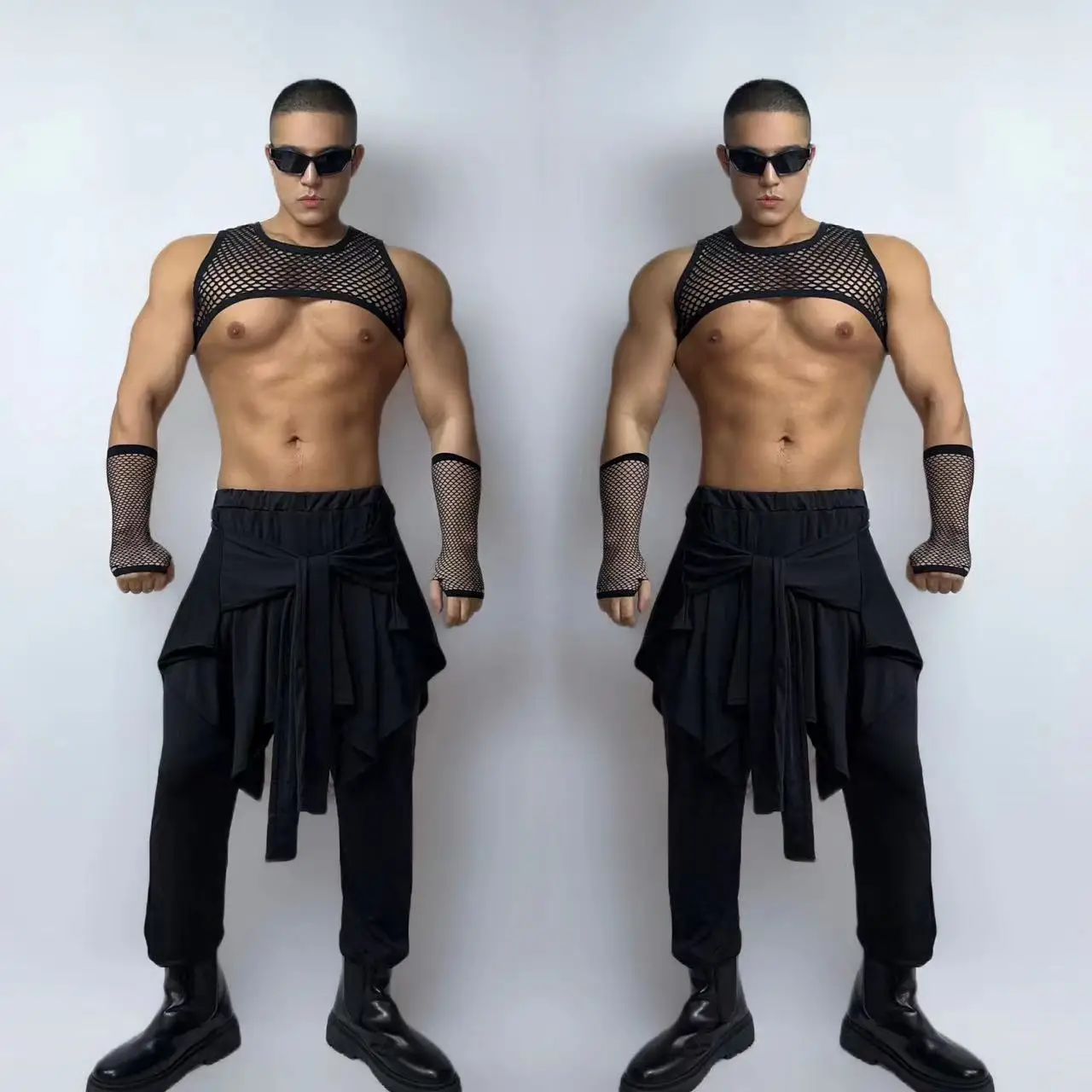 Costume de breven Maille Noire pour Homme, Tenue de Carnaval et Rave, Vêtements de Scène Sexy, GKnitting Show DJ Discothèque, Hip Hop