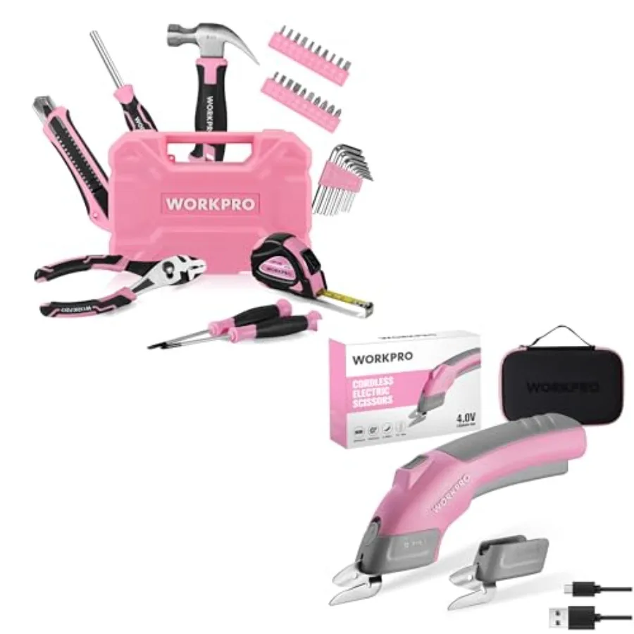 

Набор розовых инструментов из 35 предметов и беспроводные электрические ножницы 4В