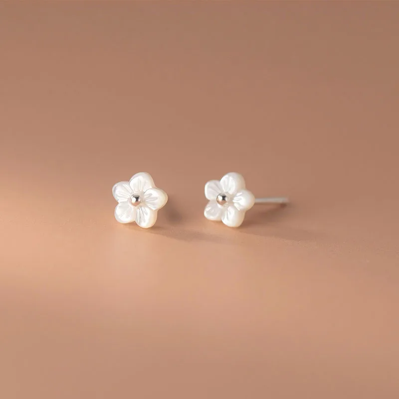 925 Sterling Silver Geometric Shell Flower Stud Earrings For Women Fine Jewelry Wholesale