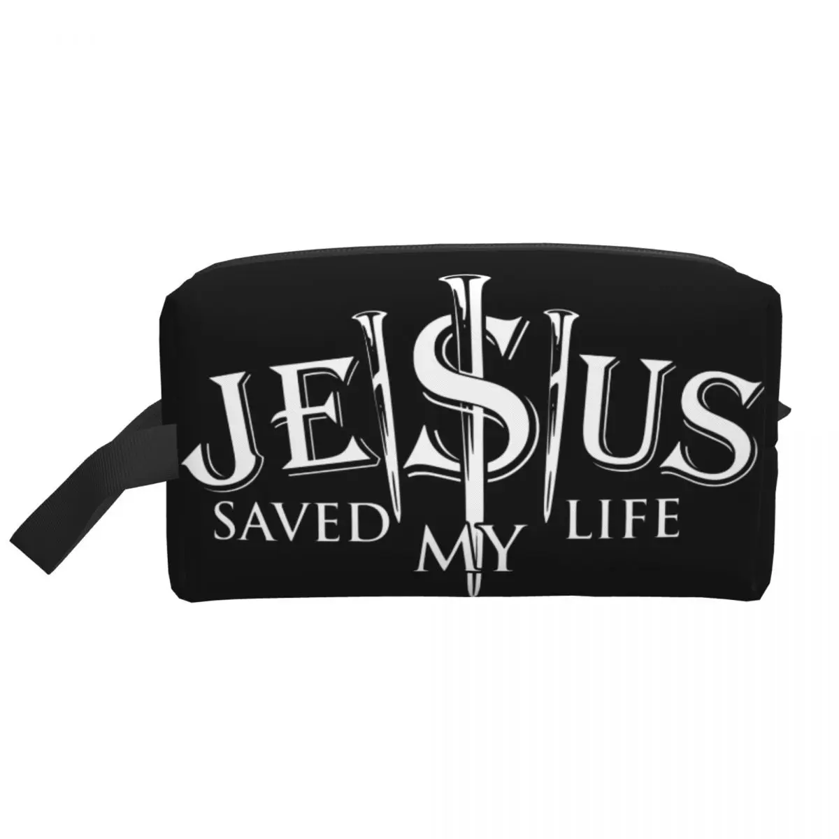 Custom Jesus Saved My Life Makeup Bag for Women Travel Cosmetic Organizer Christ Religion Christian Faith Storage Toiletry Bags