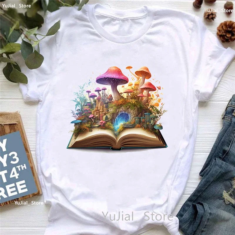 Watercolor Fantasy Books Printed T Shirt Girls Vintage Mystical Book Tshirt Women Summer Fashion T-Shirt Femme White T-Shirt