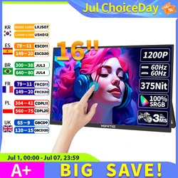 HGFRTEE 16inch Touch Portable Monitor 16:10 96%sRGB 350Cd/m² Second Screen For Laptop With Holder Stand Type-C HDMI-Compatible