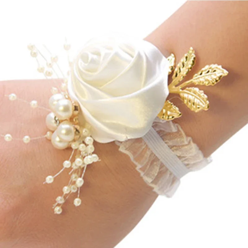 Artificial Wrist Flower Wedding Bridesmaid Bracelet Hand Flowers Rose Flower Wrist Corsage Gifts  Guests Wedding Accessories
