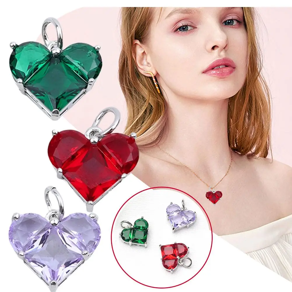 Copper Heart Pendant Multicolour Cubic Zirconia Charm Necklace Pendants For Women Fashion Jewelry DIY Making Earring Necklace