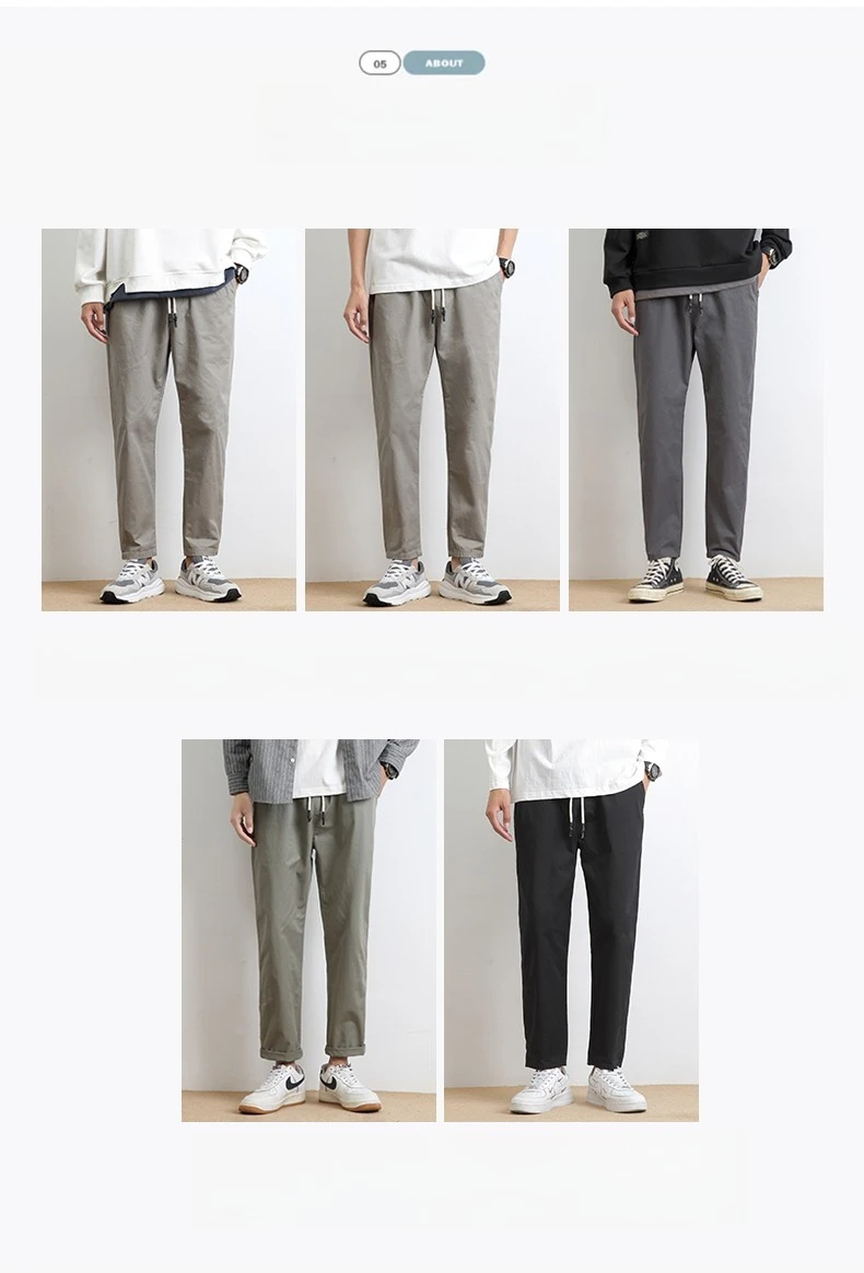 High Quality Summer Thin Men's Casual Pants 95%Cotton Breathable Solid Color Outdoor Elastic Waist Chino Trousers Male Amekaji