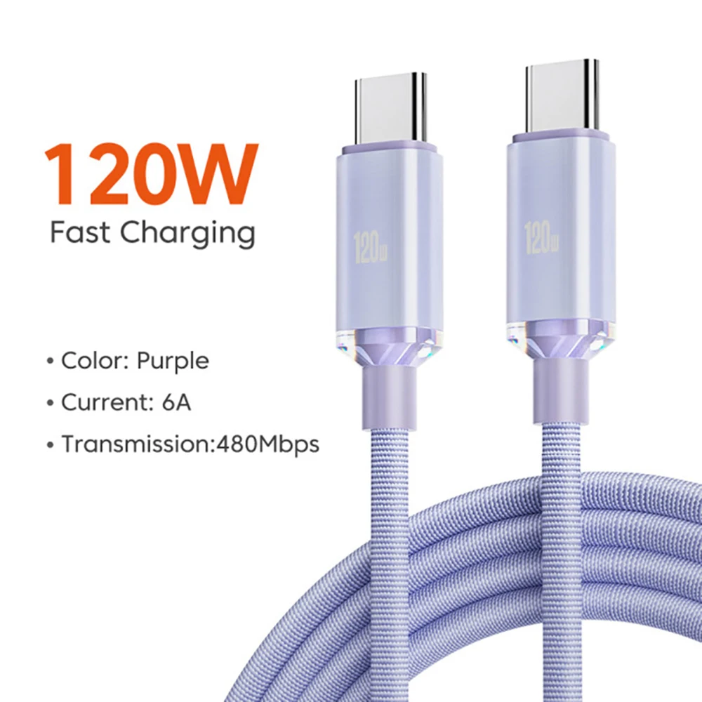 

120W USB C To Type C Cable Super Fast Charging Cable Phone Charger Data Cord For Xiaomi Samsung Huawei USB C Quick Charge Cable