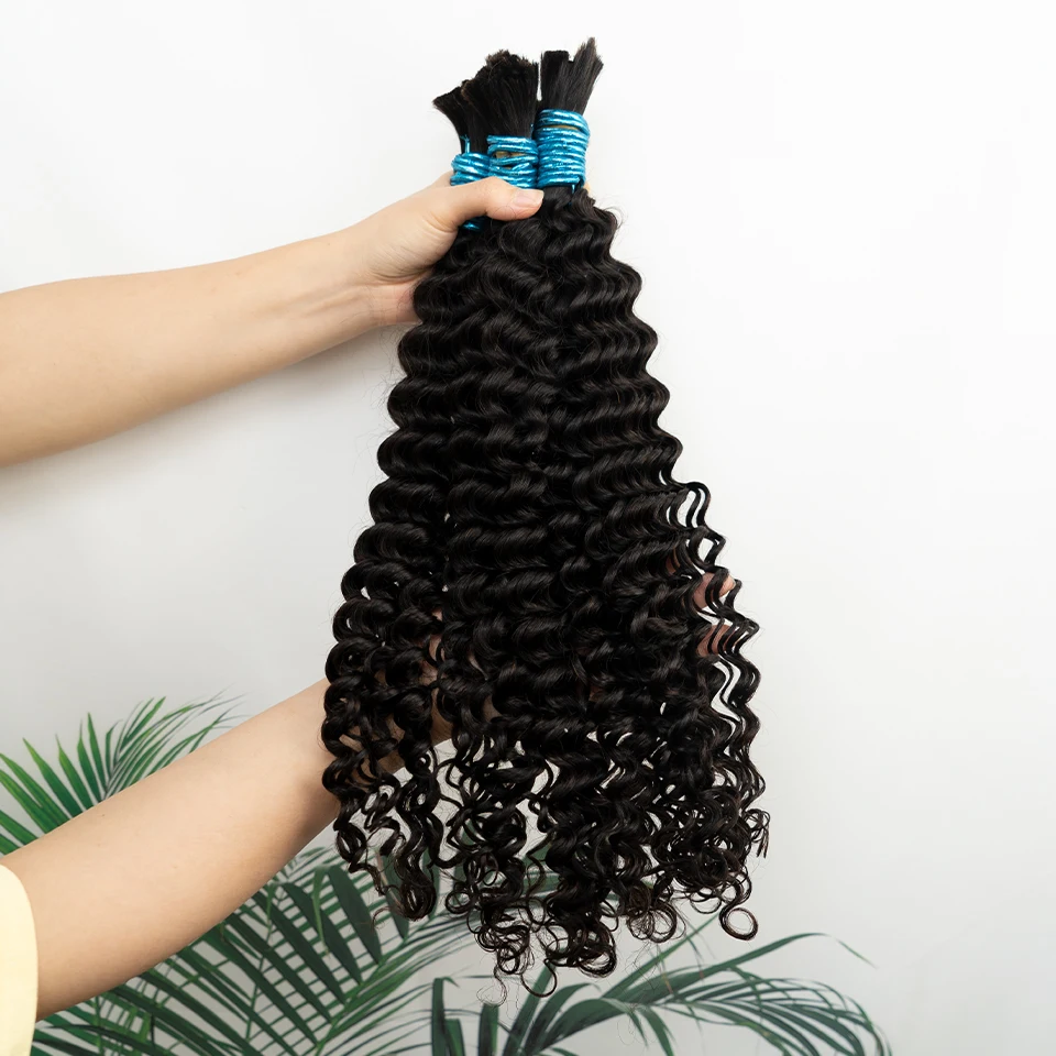 Capelli intrecciati umani da 18 pollici 2 fasci 100g capelli umani sfusi a onde profonde per intrecciare senza trama 10A ricci 1B intrecciare i capelli ricci sfusi