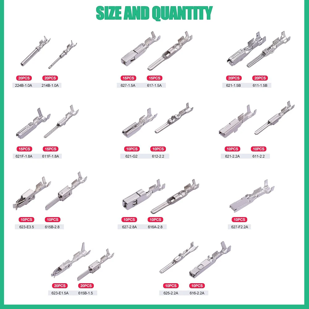 290PCS automotive wire terminal pinconnector1/1.5/1.8/2.2/2.8/3.5mm non insulated plug disassembly male and female crimping pins