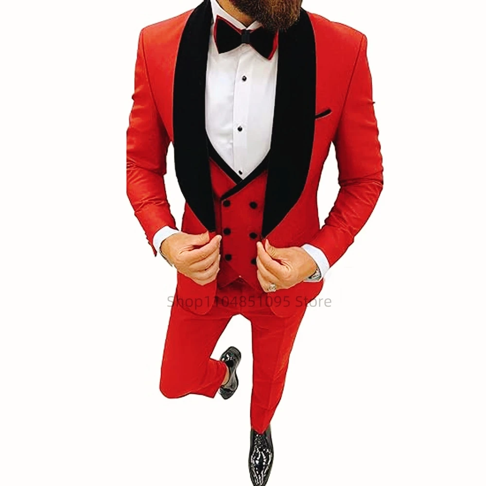 

Fashion Solid Business Men Suit Groom Groomsman Wedding Party Prom Formal Occasion Tuxedos 3 Piece Set Blazer Vest Pants