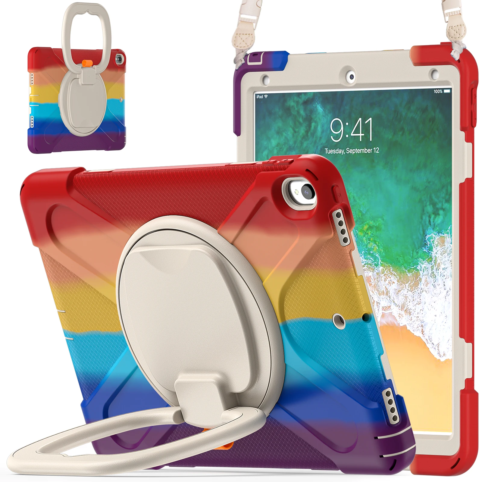 

Kids Stand Case Universal For iPad Air 3 2019 Pro 10.5 2017 360 Rotating Armor Cover With Handle Grip Shoulder Strap Shockproof
