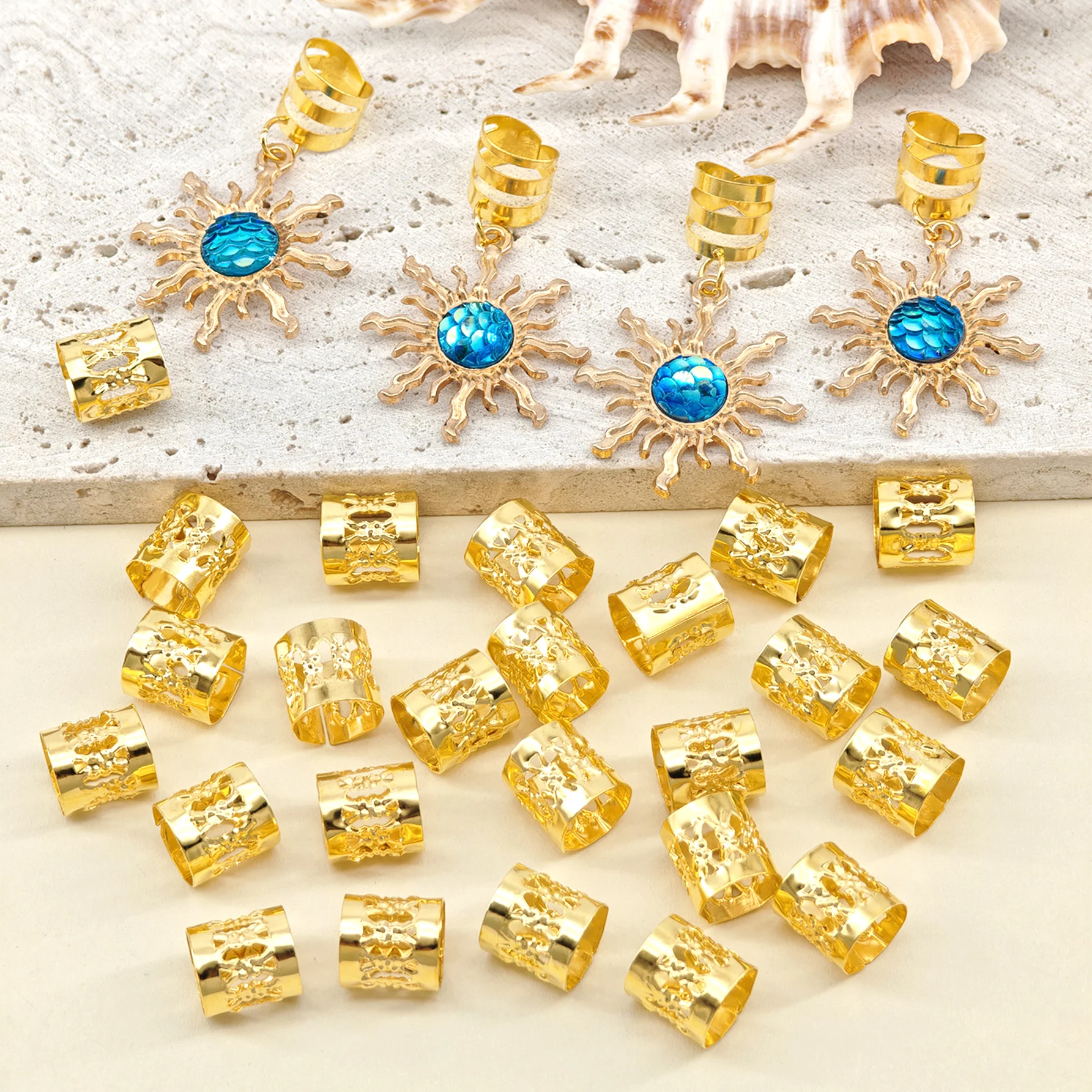 29 قطعة فاخرة على الطراز الباروكي عنصر الشمس المحيطي الشعر مجوهرات اكسسوارات قلادة ، DIY بها بنفسك الشعر الخرز تجديل مقاطع الشعر الديكور #5