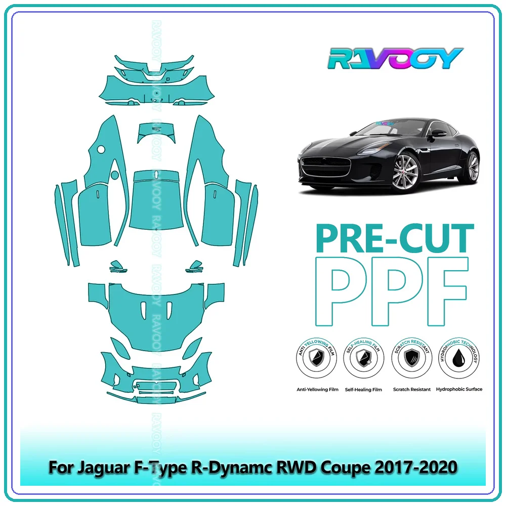 RAVOOY 8.5Mil Custom-Fit Precut TPU PPF Full Vehicle Clear Bra Stone Guard EU UK For Jaguar F-Type R-Dynamc RWD Coupe 2017-2020