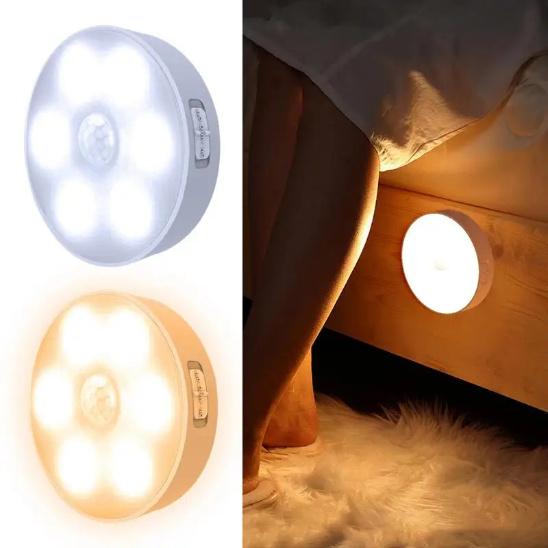 

5 Pcs Rechargeable Wireless Round Motion Sensor LED Night Light Cabinet Night Lamp Bedside Lights For Bedroom Home Closet