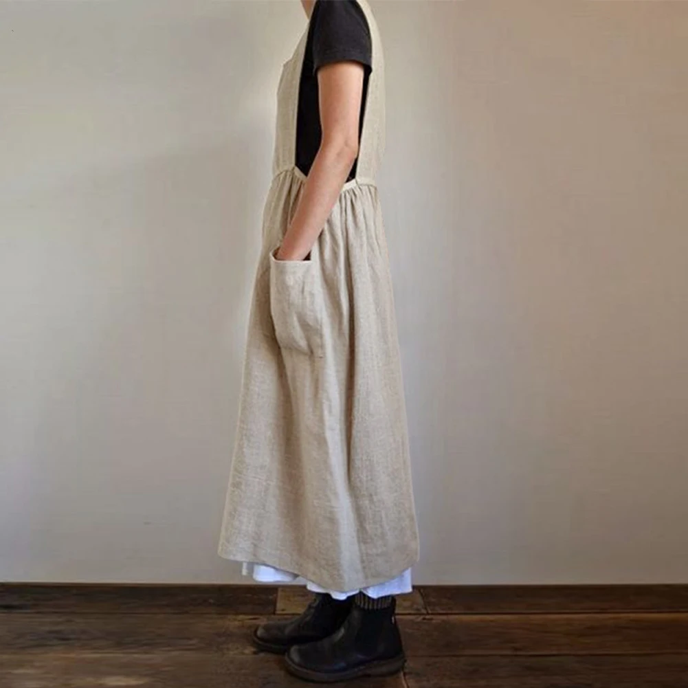 Long Dress Dress Casual Cotton Linen Cotton Linen Loose For Women Long Dress M-3XL Plus Size Pockets Solid Color
