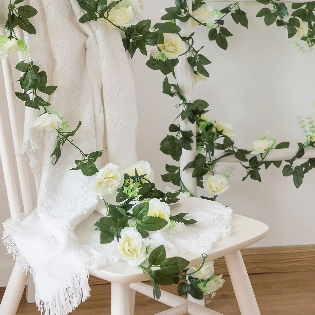 Künstliche Rosenranken-Blumenwand, Braut-Hochzeitskranz, Festival-Seidenrattan, Kunstpflanzen, Blattgirlande, Bogen, Heim- und Raumdekoration, Geschenke