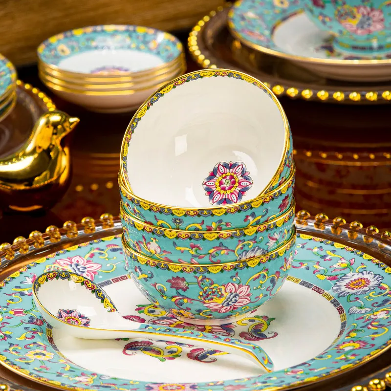 

High-grade enamel tableware, dishes set, household Chinese dishes
