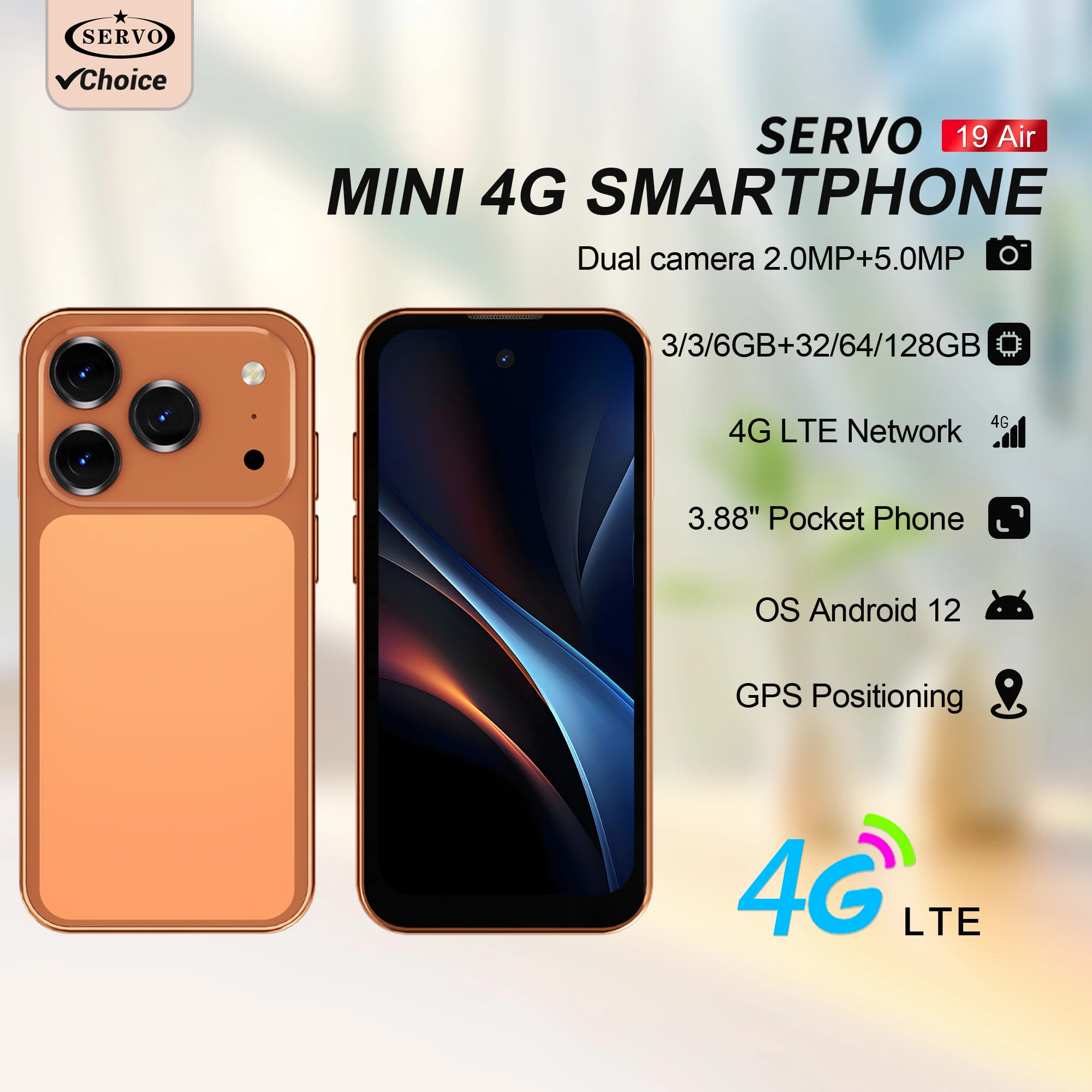 SERVO 19Air Android Mini Smartphone 4G LTE Dual SIM 6GB+128GB OTG Play Store Face Unlock 3.88'' Screen Small Mobile Phone 2000mAh