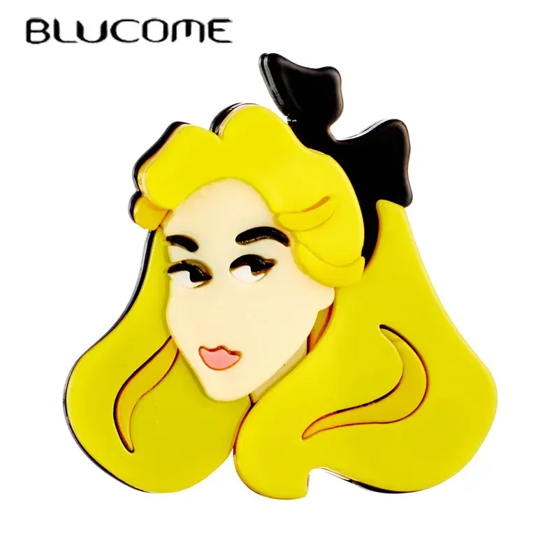 Blucome 2023, новая модная акриловая желтая брошь с длинными волосами для девочек, женская преувеличенная мультяшная милая брошь на лацкане, ювелирное изделие, подарок