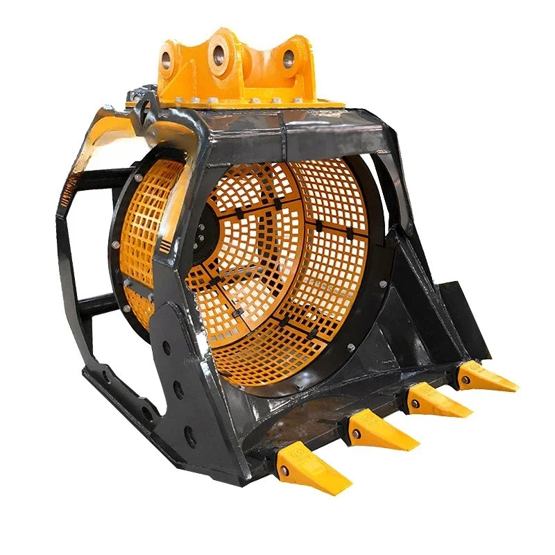 Excavator drum type screening bucket