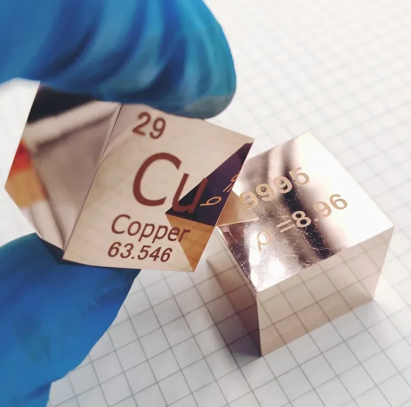 

99.95% High Purity Mirror polished Copper Element Cube 25.4mm Metal Density Cubes Carved Element Periodic Table Cube