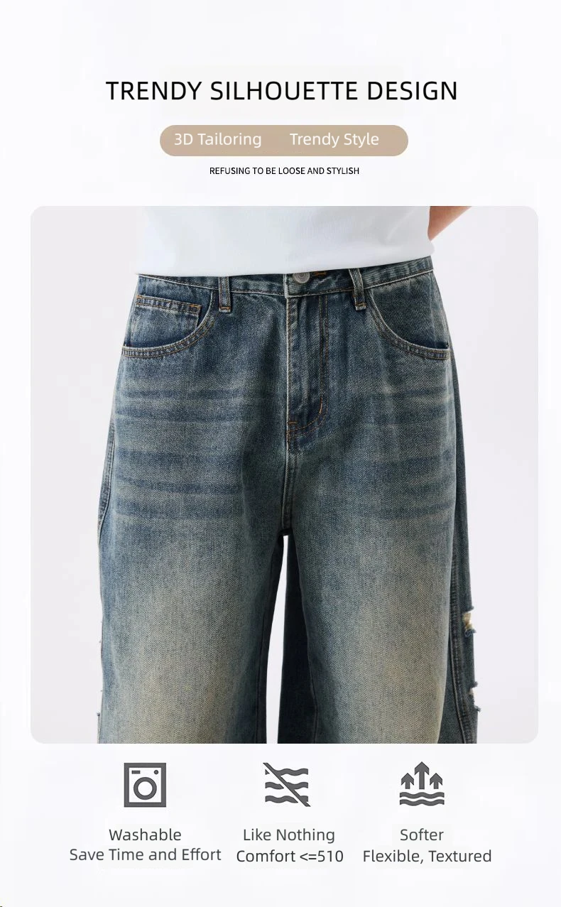 2026 New Men's Jeans Spring and Summer Lyocell Tencel Original Color Fashion Non-Stretch Loose Straight-Leg Men's Jeans