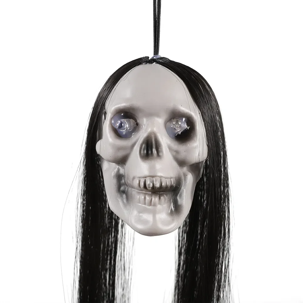 Halloween-Geisterkopf mit Langen Haaren und Leuchtenden Augen, Gruseliges Skelett-Kopf-Deko für Spukhaus, Party, Outdoor und Garten ﻿ – Detail 4