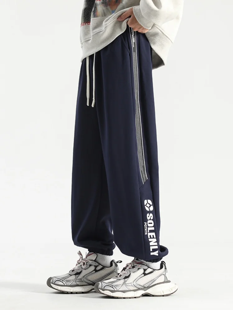 

Мужские повседневные спортивные брюки в полоску, весенне-осенние утепленные джоггеры свободного кроя, брюки-харланы в американском стиле