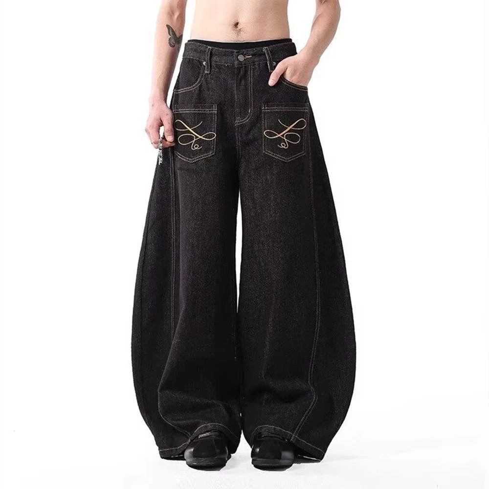 

Spring And Summer New Men's Scimitar Wide-Leg Jeans American Retro Fashion Trend Street Hip-Hop Loose Casual Niche Men's Bottoms