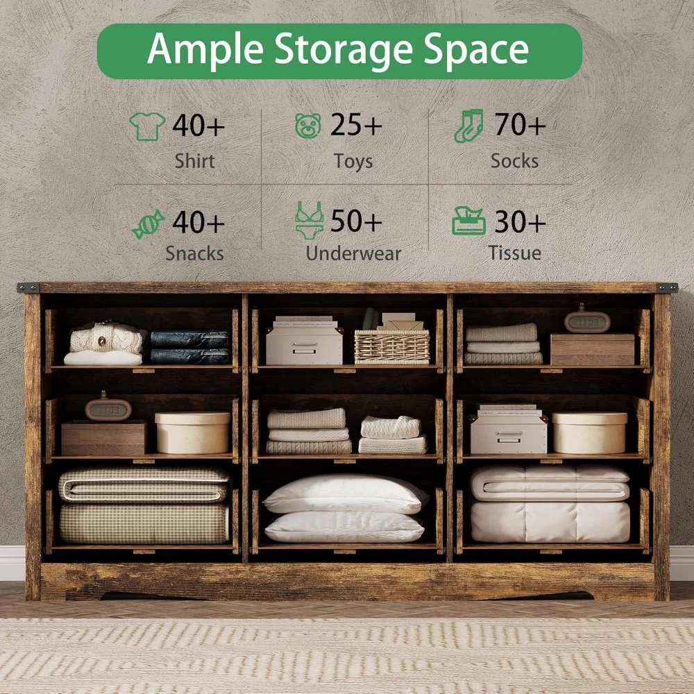 خزانة ملابس لغرفة النوم مع 9 أدراج، خزانة ذات أدراج خشبية واسعة مقاس 59 بوصة مع أدراج عميقة ومقبض عقلي، حامل تلفزيون حديث، عرض #4