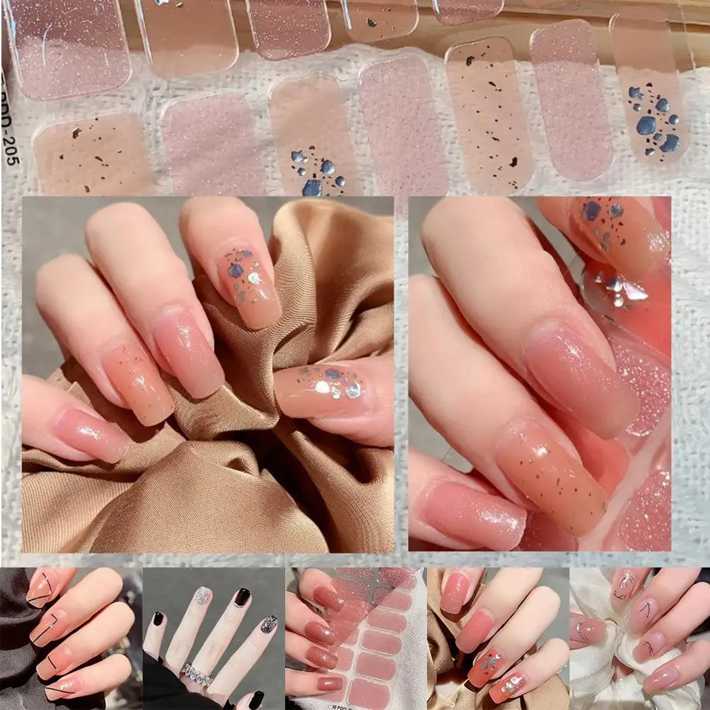 Naklejki na paznokcie Semi Cured uñas Gel Nail Strip Sticker Gel Wraps Cured Waterproof Nail Polish Gel Nail Decals Lamp P2K3