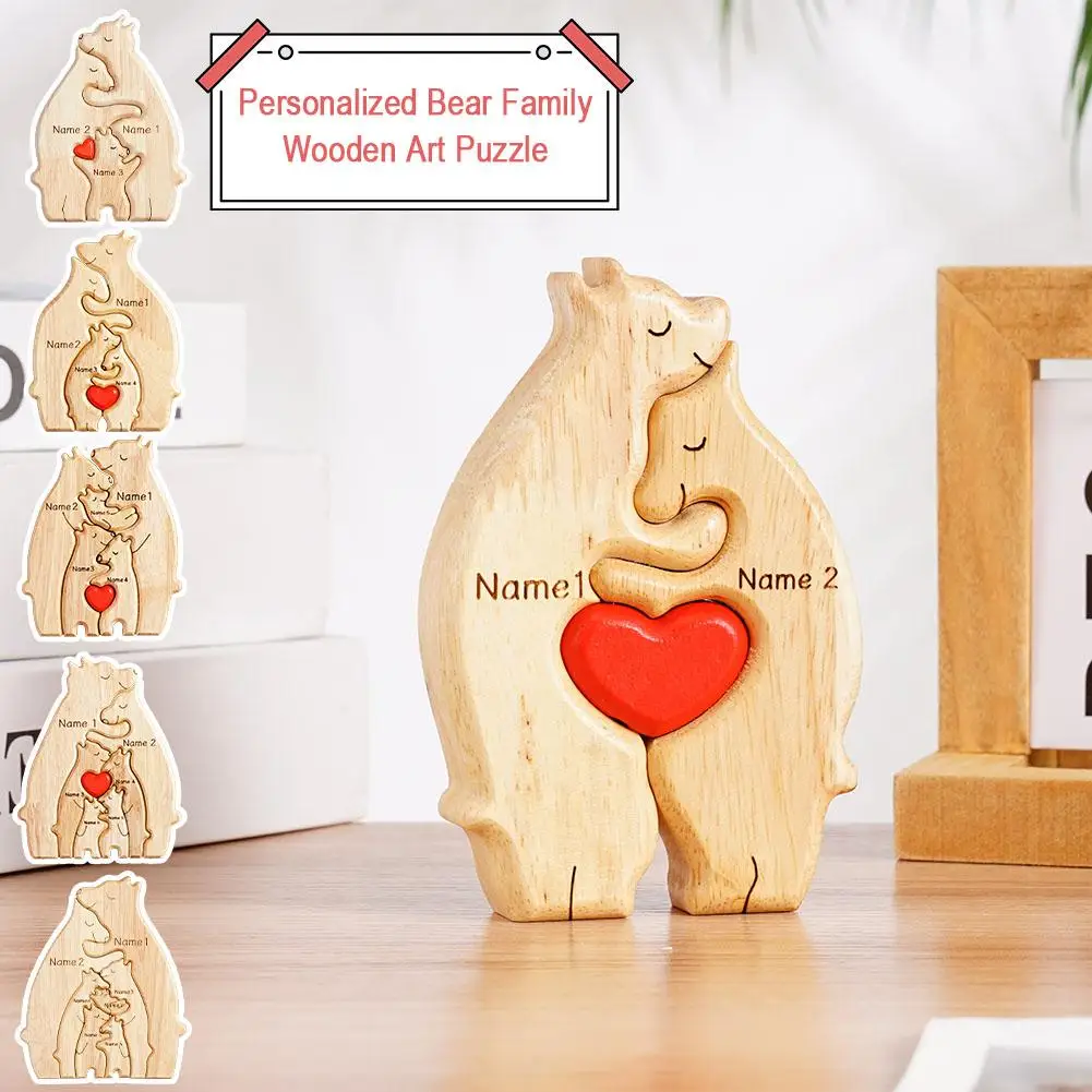 Personalized Name Puzzle Customized Cute Bear Wooden Puzzle Toys For Home Ornament Creative Art Gifts For Baby Boy Girl