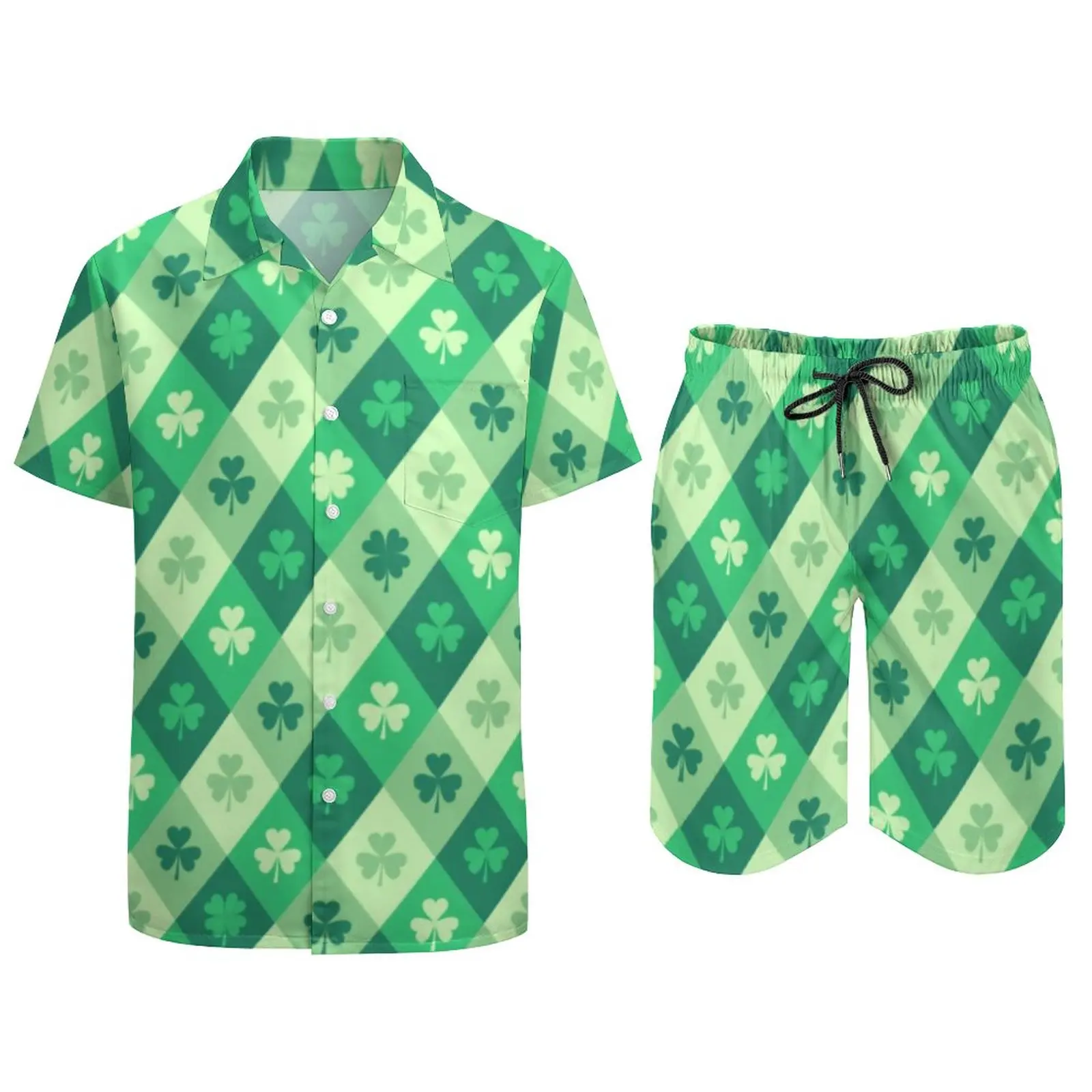 Green Shamrock Men Sets Lucky Saint Patricks Day Casual Shorts Funny Beachwear Shirt Set Short Sleeve Custom Big Size Suit Gift