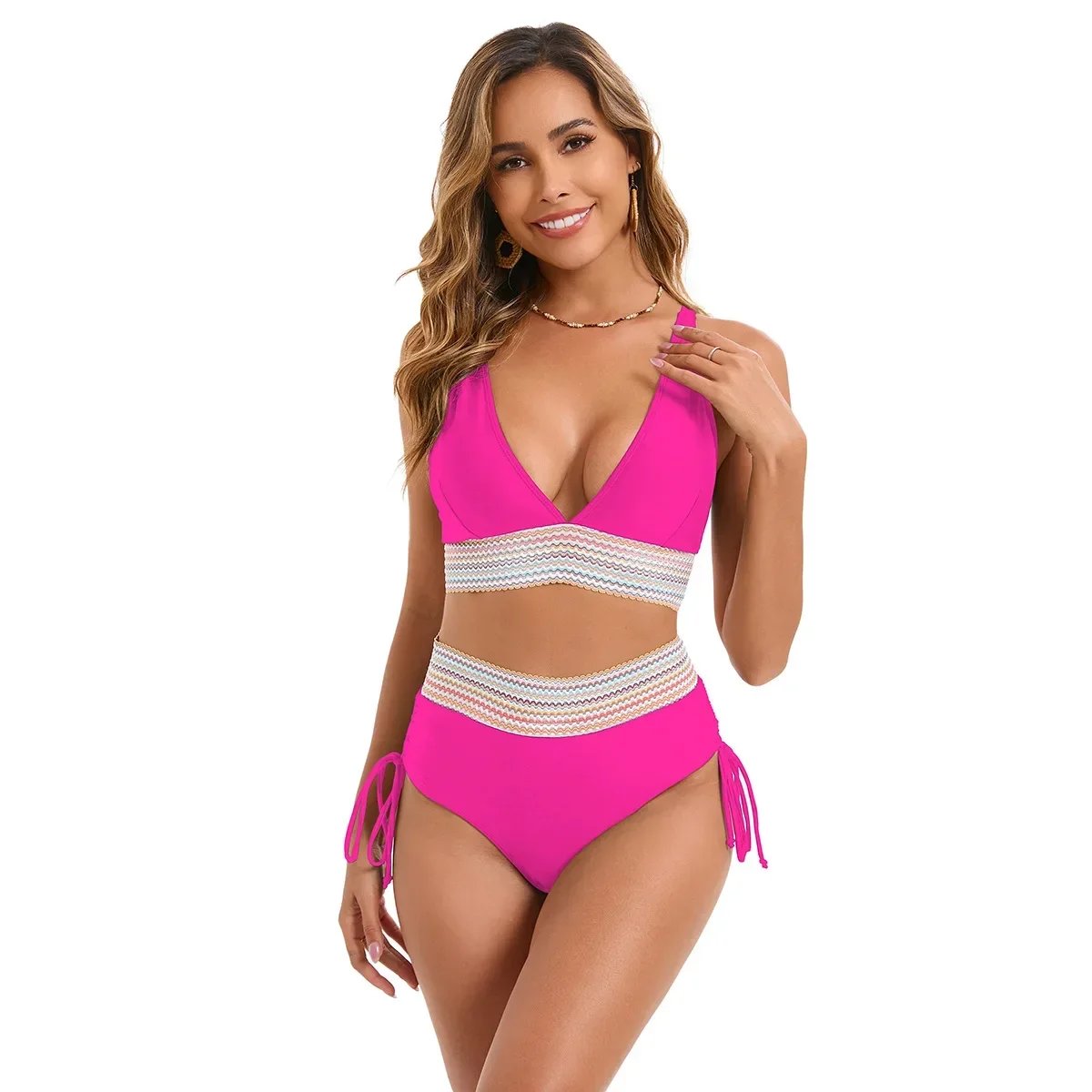 2025 جديد مثير الوردي البيكينيات قطعتين ملابس السباحة النساء ملابس الشاطئ لباس سباحة عالية الخصر ضمادة البرازيلي مجموعة البكيني
