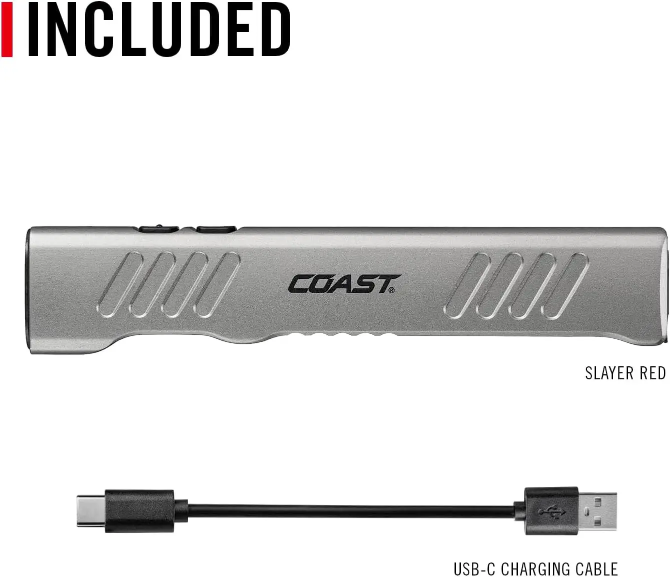 مصباح يدوي Slayer RED 1000 Lumen USB-C قابل لإعادة الشحن مع وضع أحمر، بقعة/فلوود، وضع الذاكرة ومشبك الجيب