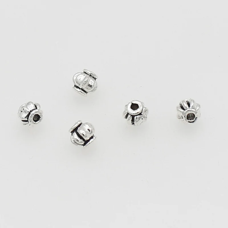 100pcs/lot Retro Chinese Lantern Shape Small Spacer Beads 4mm Antique Silver Color Loose Metal Beads DIY Jewelry Accessories