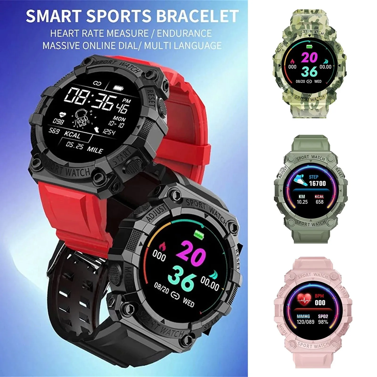 Digital Sports Smartwatch para homens e mulheres, pulseira de toque, pulseira de fitness, relógios conectados, relógio de estudantes, bluetooth