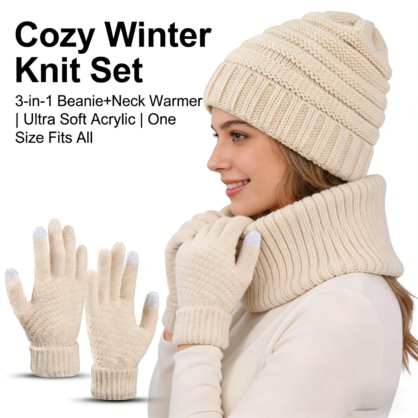 

Зимнее необходимое! Вязаная шапка, шарф и перчатка, комплект из трех предметов, шерстяной материал, супер теплый