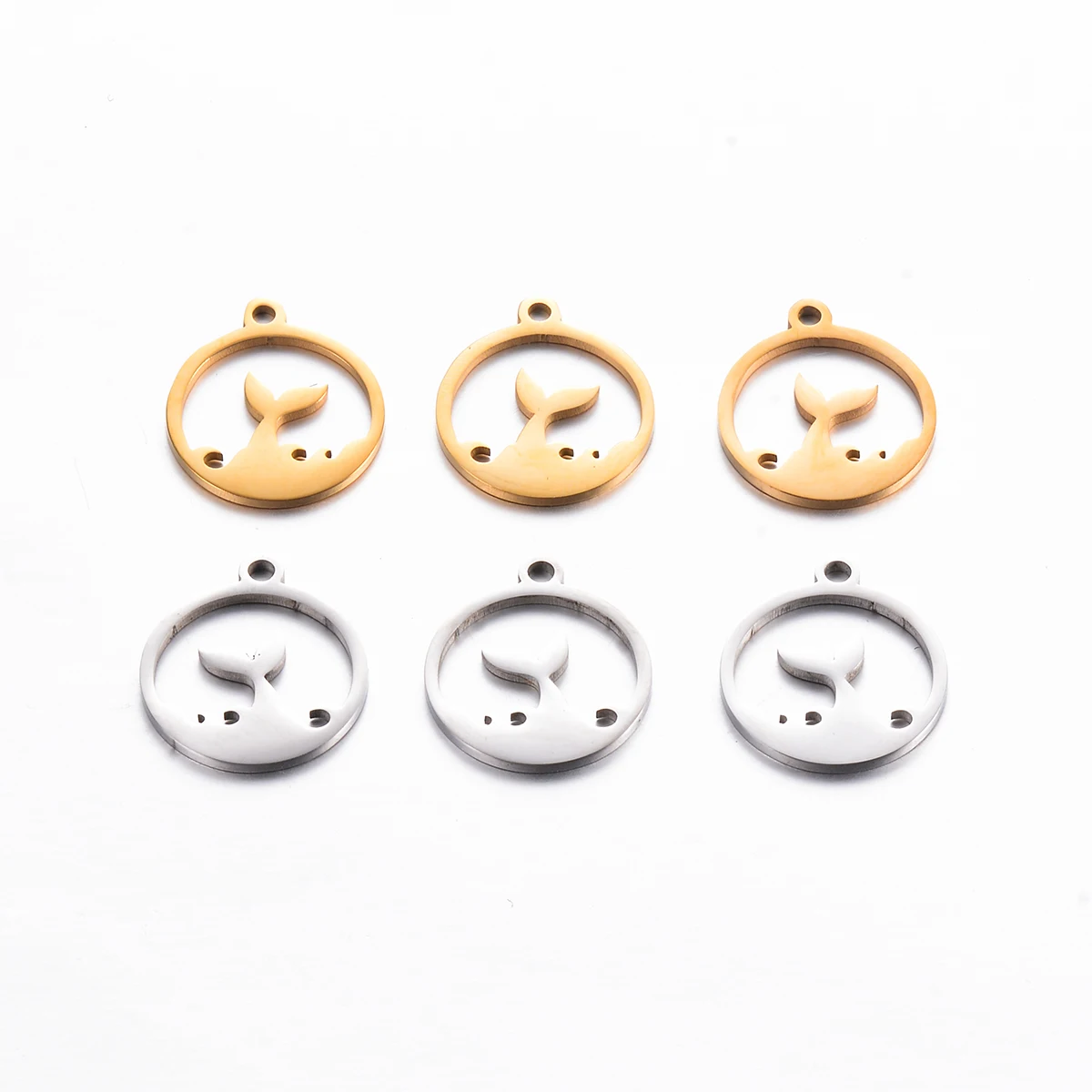 6Pcs Stainless Steel Cutout Whale Tail Gold Silver Necklace Pendant Accessories, Suitable for Female Charm Making Findings