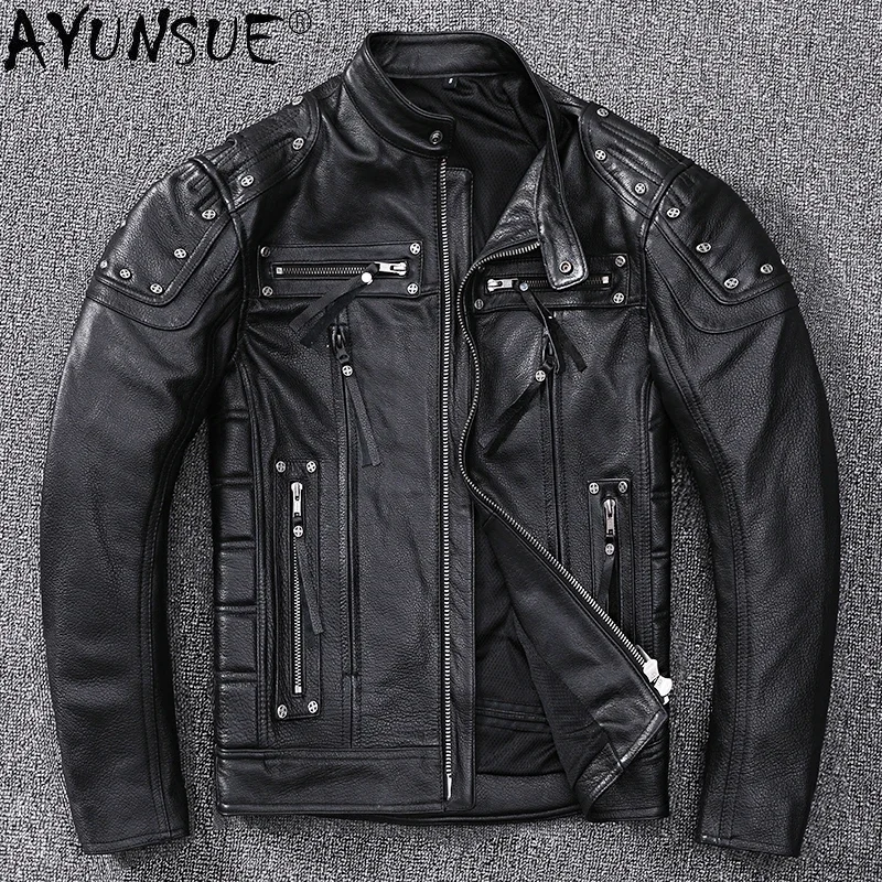 

AYUNSUE man jacket Motorcycle genuine cowhide leather jackets for men clothing bomber autumn coat 2020 chaquetas hombre LXR1047