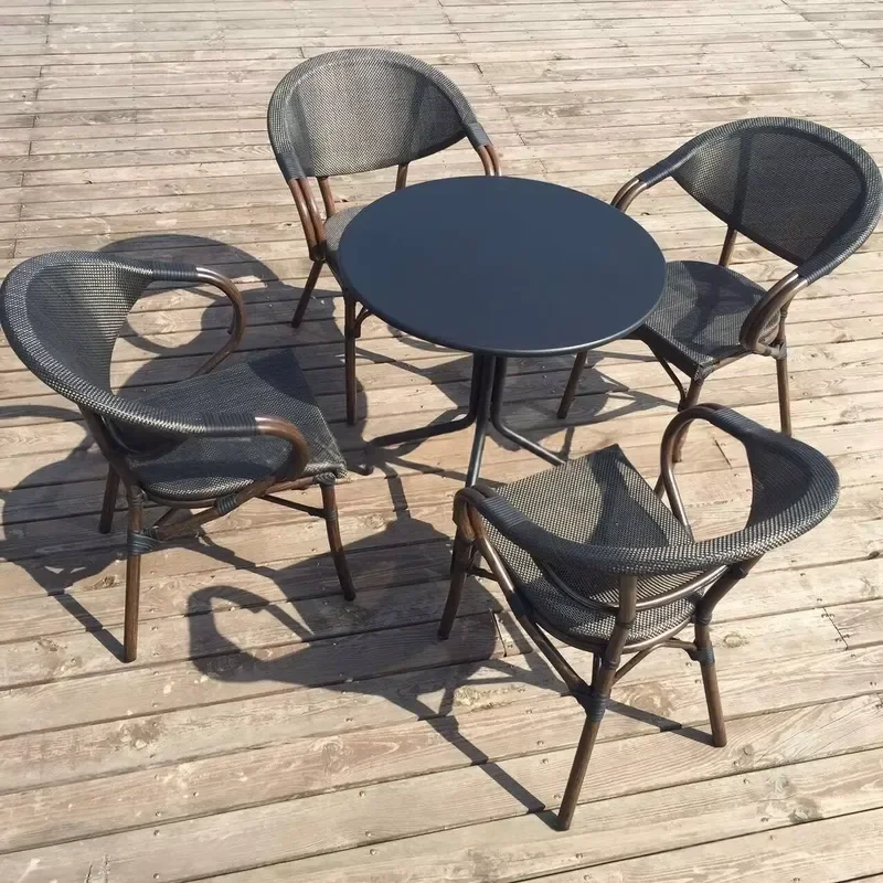 French Style Stackable Aluminum Wicker Rattan Dining Chairs Lightweight Durable Portable Outdoor Garden Patio Furniture