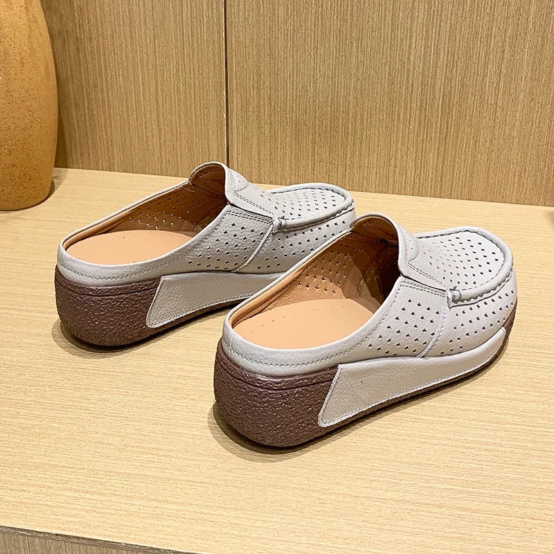 Fashion Thick Bottom Leather Shoes for Women Half Slipper Platforms Casual Slip On Sandals for Ladies Comfortable Walking Shoes